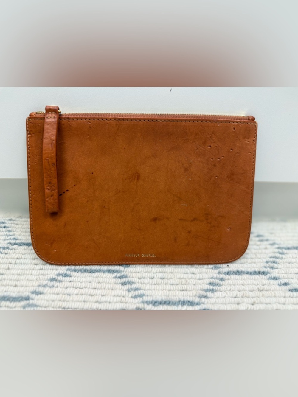 MANSUR GAVRIEL Minimalist Sleek Unisex Brown Leather Top-Zip Clutch W/ Wristlet - Picture 2 of 10